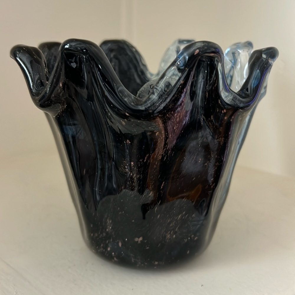 Beautiful black speckled vase Murano? Perfect condition.